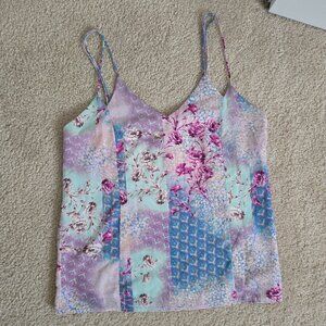 Floral pastel V neck double strap tank top blouse